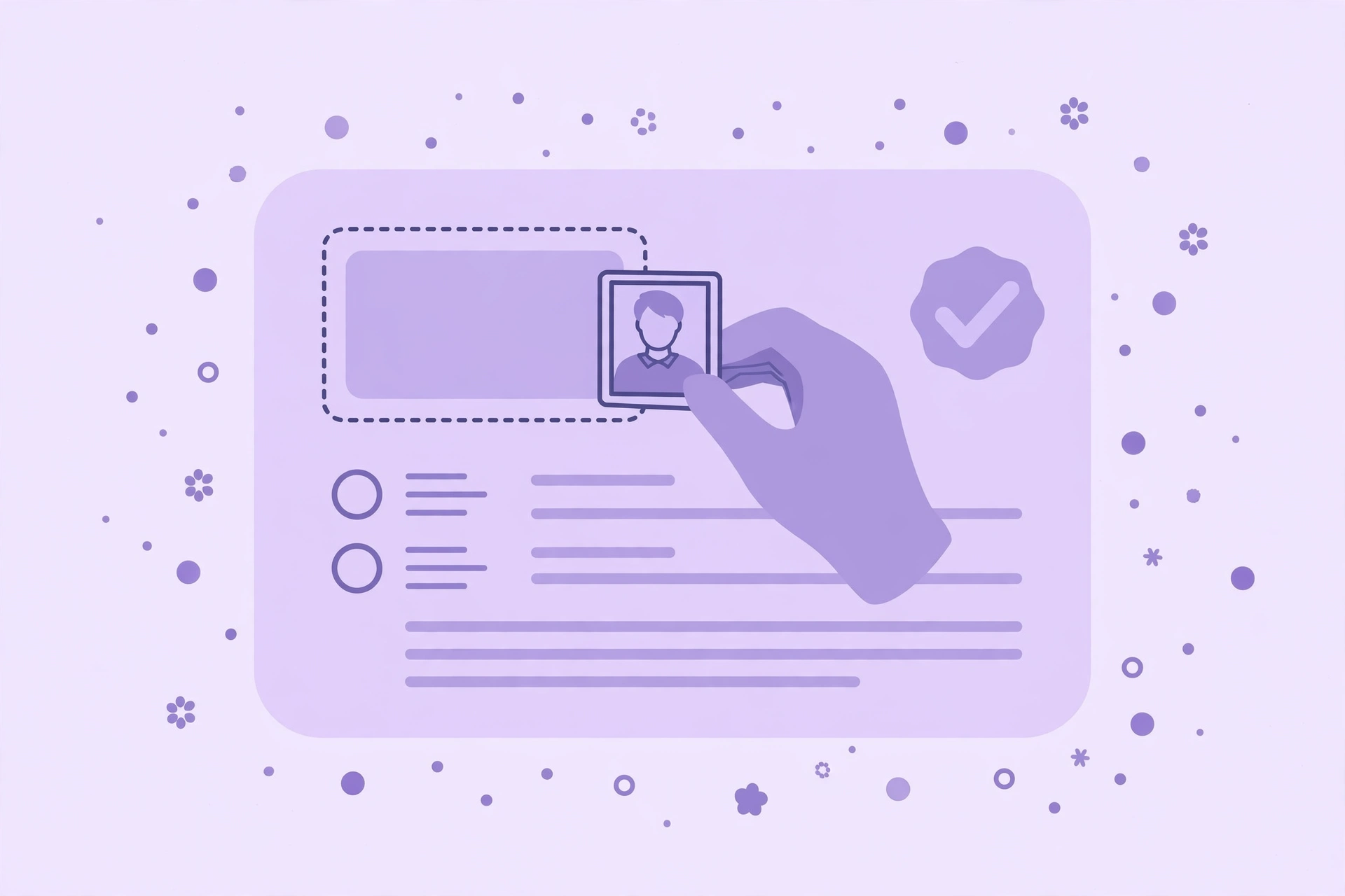 Illustration of an ID photo being fitted into an exam application form