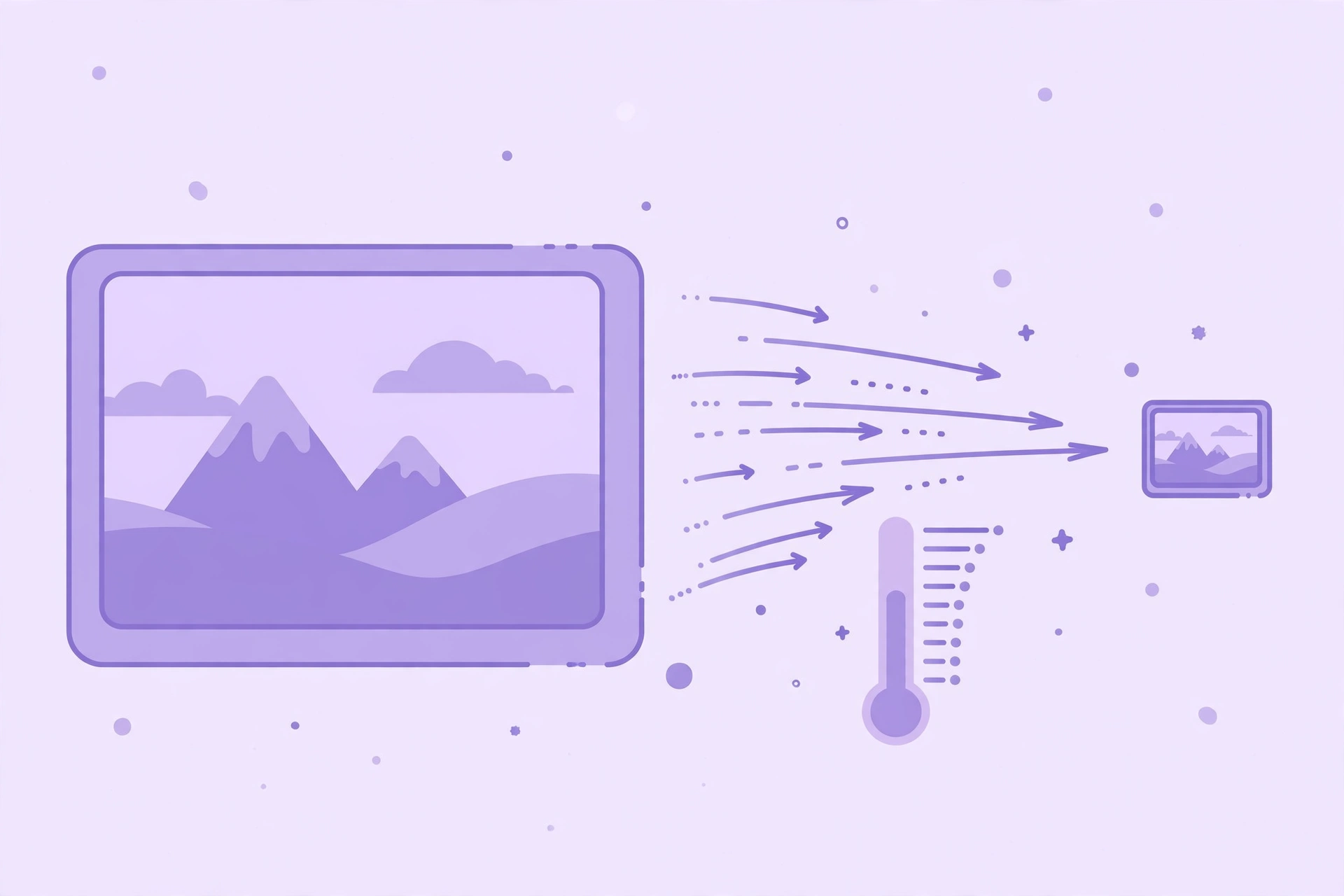 Illustration of a photo being compressed down to a small 50KB file size