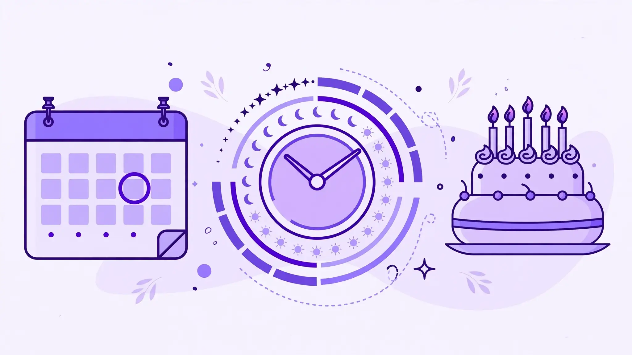 Calendar and clock illustrating how to calculate exact age in years, months and days