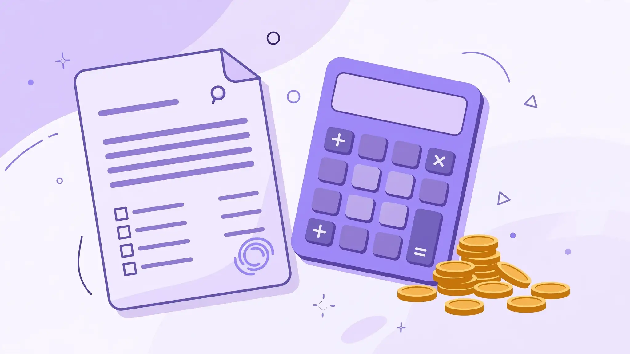Illustration of a professional invoice with calculator and payment symbols