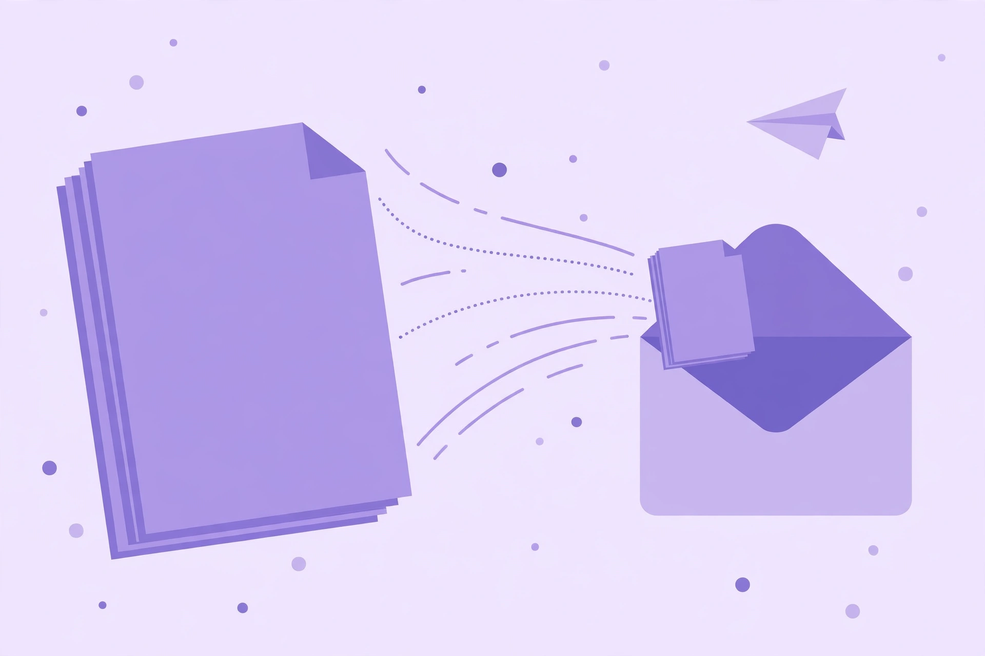 Illustration of a large merged PDF being compressed to fit into an email envelope