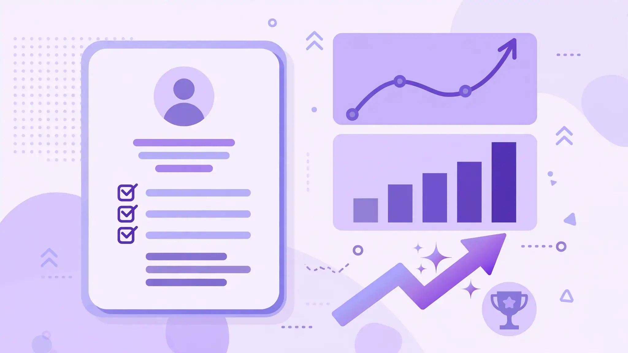 Illustration of a resume with upward growth charts showing quantified achievements