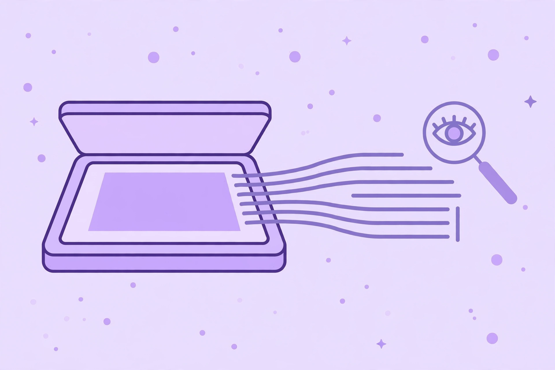 Illustration of a scanner turning a scanned page into editable text lines