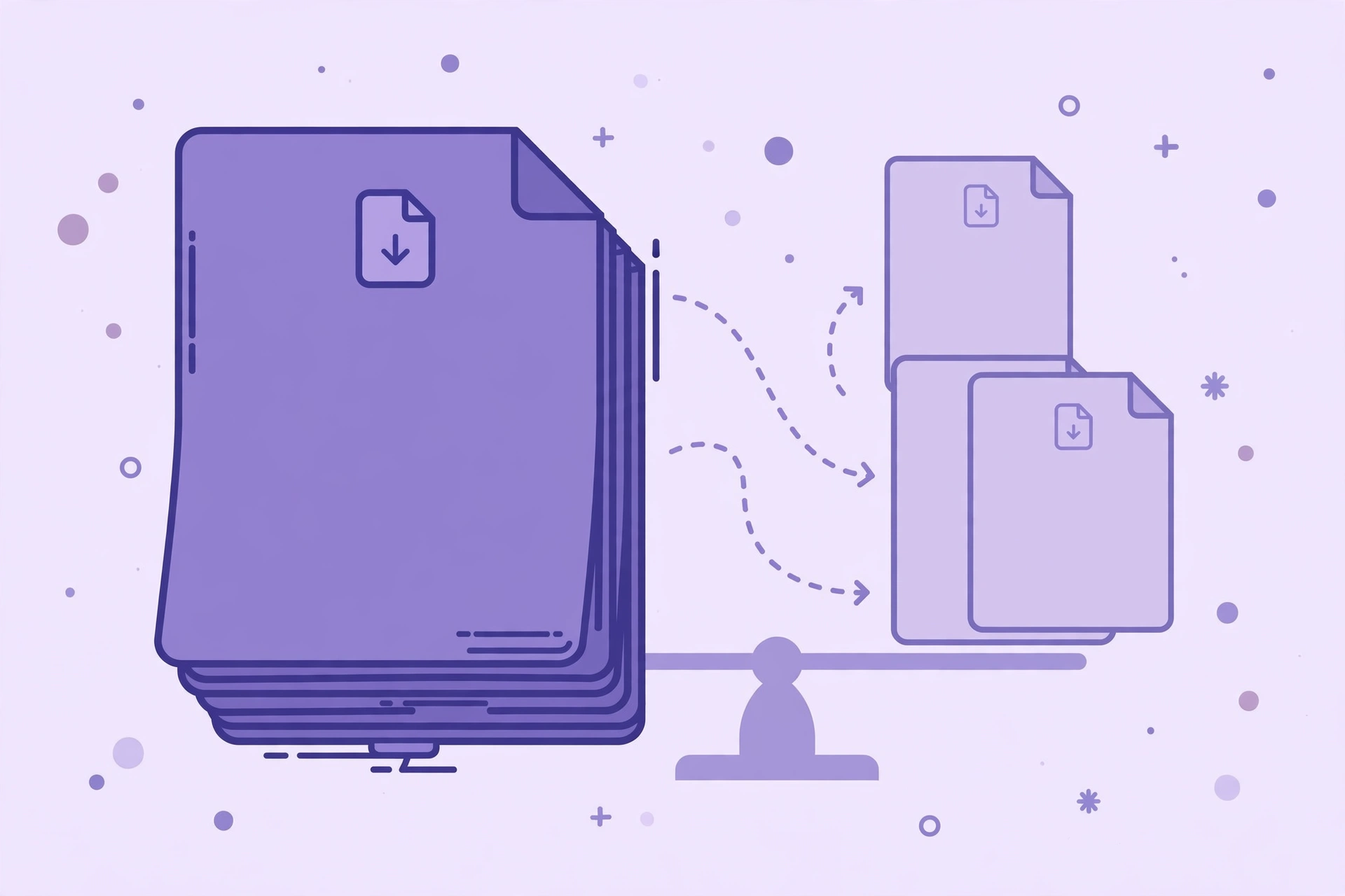 Illustration of a large PDF being divided into smaller email-friendly files