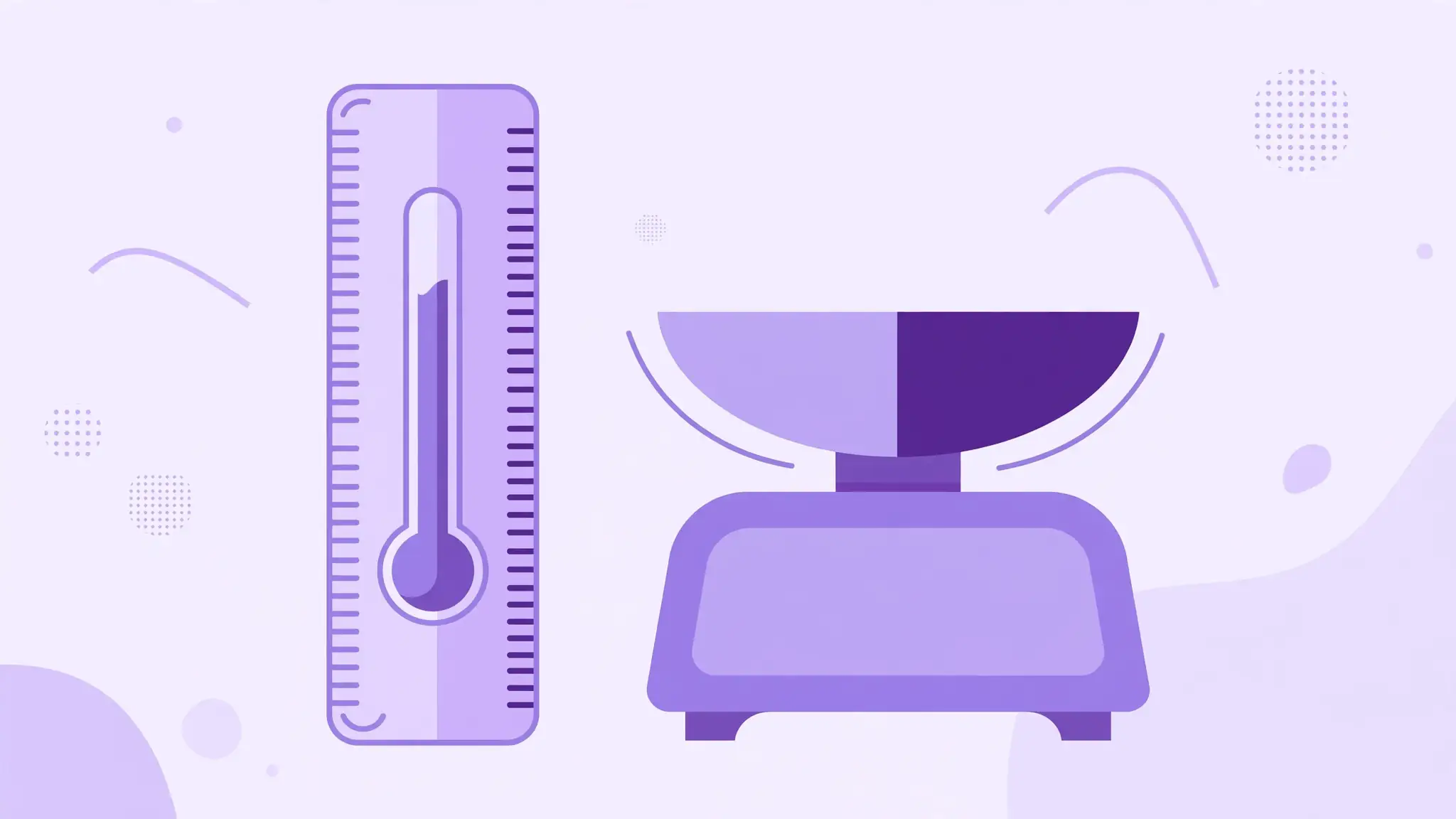 Ruler, thermometer and scale illustrating metric to imperial unit conversion