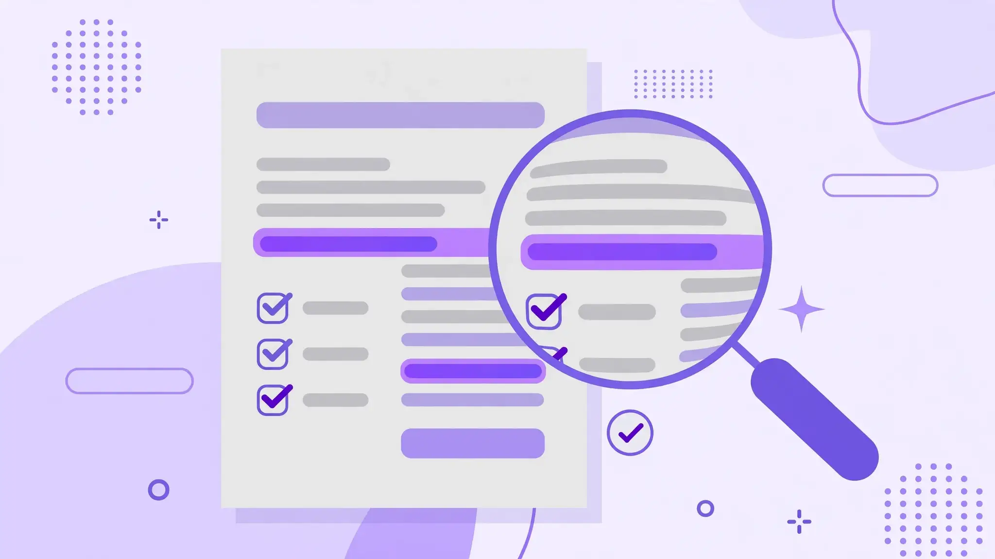 Illustration of a magnifying glass inspecting a resume for ATS errors