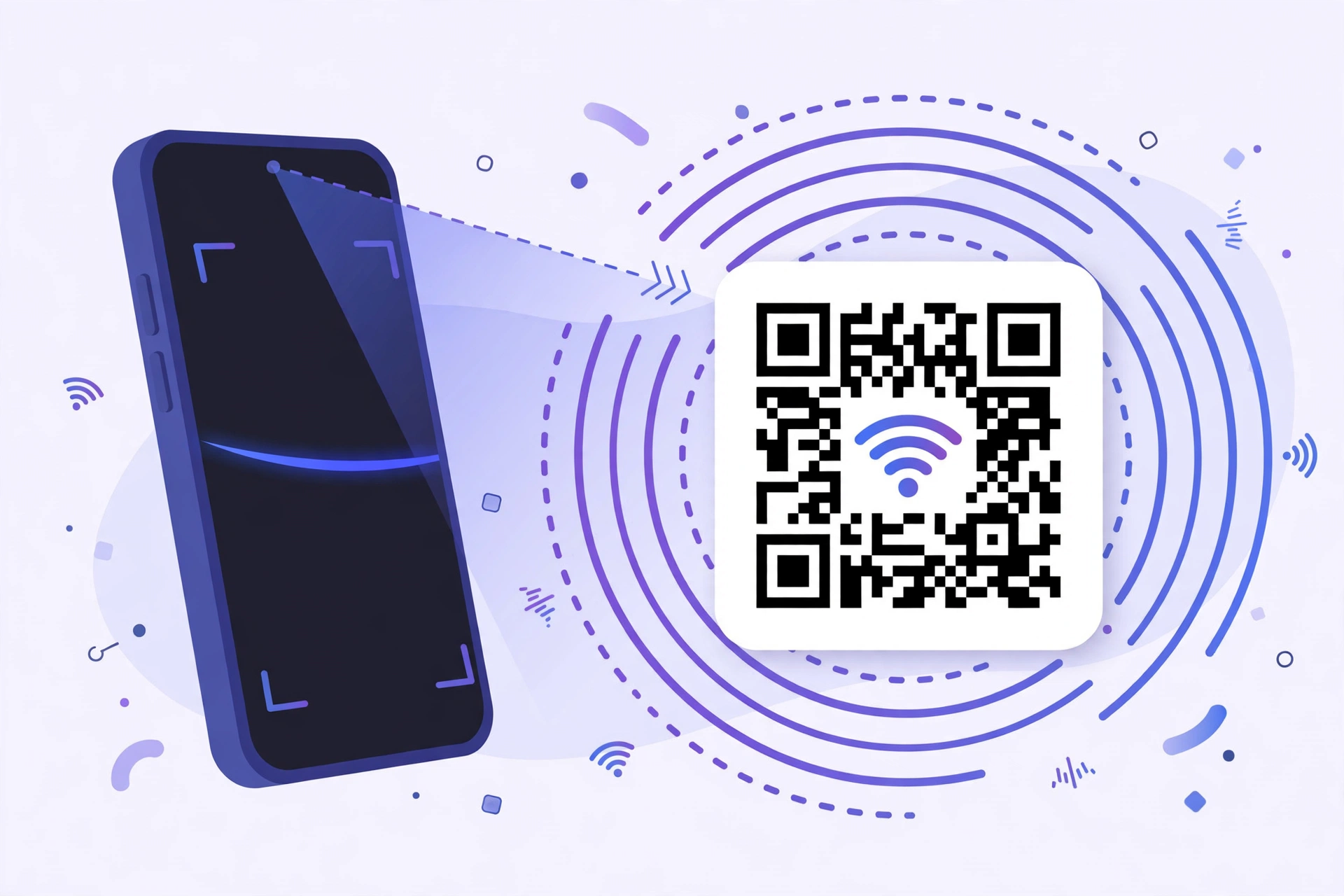 Phone scanning a printed WiFi QR code to join a network without typing the password