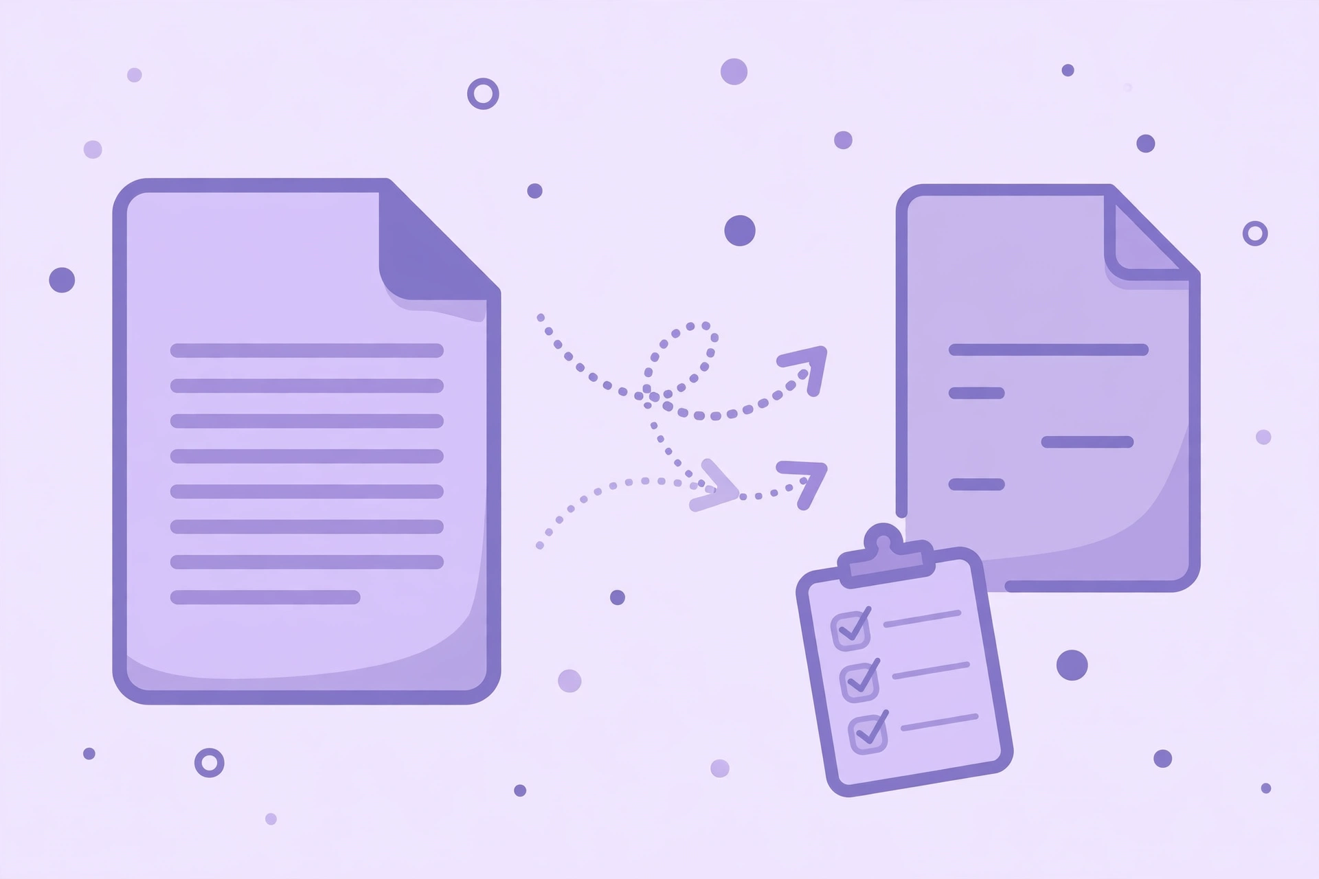 Illustration of a Word document beside a PDF, highlighting free converter limits and file privacy